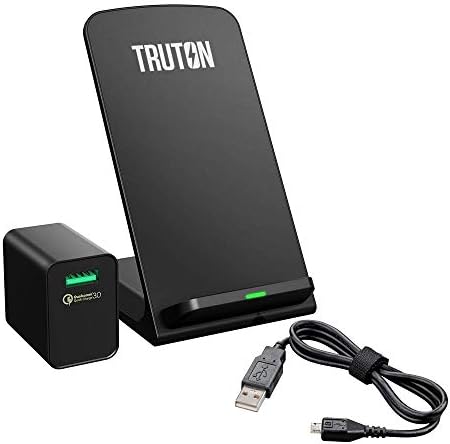 Truton Fast Cell Phone Wireless Charger + QC 3.0 AC Adapter + 3 Foot USB Cable Included, Qi Certified 10W Charging Stand Pad Compatible iPhone X, iPhone 8 Plus Samsung Galaxy S9/S9+/S8/S8+/S7/Note 8