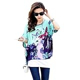 HP95(TM) Women's Bohemian Style Batwing Sleeve Chiffon Beach Loose Shirt (Purple)