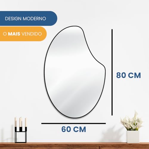 Espelho Orgânico Apple 80x60cm Design Moderno com Moldura em Couro para Decoração Sofisticada (Preto)