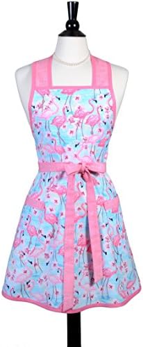 Stella Womens Vintage Apron in Tropical Pink Flamingos with Monogram Option