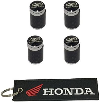 1pcs Honda Tag Keychain and 4pcs Mugen Carbon Fiber Wheel Tire Air Valve Caps Stem Cover Fit For Honda Car Model