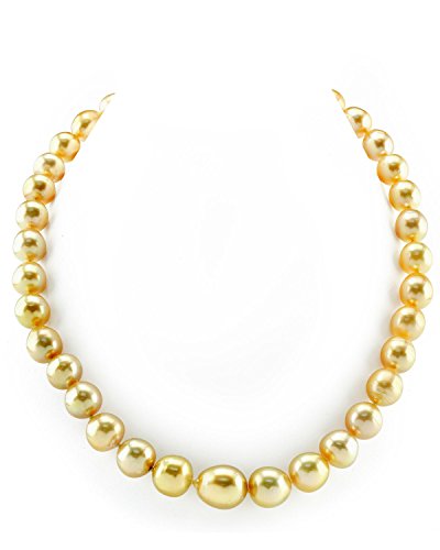 THE PEARL SOURCE 14K Gold 10-13mm Baroque Genuine Golden South Sea Cultured Pearl Necklace in 20" Matinee Length for Women