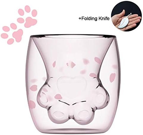 HOEMJU Cat Paw Mug, Cat-Claw Coffee Mug, 2019 Limited Edition Cup Sakura Pink Double Wall Glass Mug