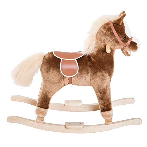 HOMCOM Schaukelpferd Baby Schaukeltier Plüsch Spielzeug Kinder Plüsch-Schaukeltier Braun L74 x B33 x H62 cm – Bild 5