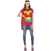 DC Comics Wonder Woman T-Shirt With Cape And Headband, Red, X-Large Costume
