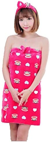 Mocasi Women's Flannel Bow-Knot Wrapped Chest Bathrobe Medium Rose Monkey