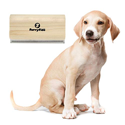 DeShedding Brush by Furryfido Wooden Design, Effective Grooming Tool for Dog, Cat and Horse Fur Remove
