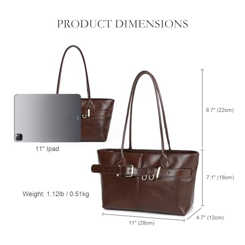 MoreFarther Bolso Tote de Piel para Mujer | Piel genuina, bolso de hombro, estructurado, mantiene su forma y se sostiene, diario, trabajo, trayectos, escapada, regalo