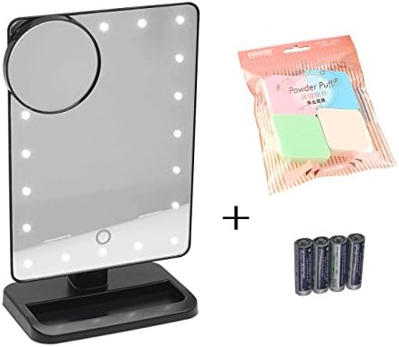 PINGGE US -New Makeup Mirror, FLYMEI Touch Screen 20 LED Lighted Vanity Mirrors with Removable 10x Magnifying Mirrors Adjustable Stand Desk Mirror with Lights, Include AA Batteries (Black)