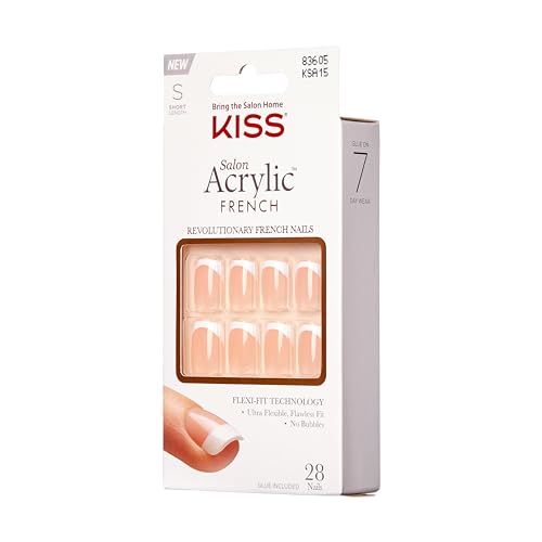 KISS Salon Acrylic French French Manicure Fake Nails Kit - Bonjour, Short - Acrylic Infused Technology, Strong, Professional, Salon Quality, Flawless DIY Manicure, Bubble Free, Durable | 28 Count - Image 2