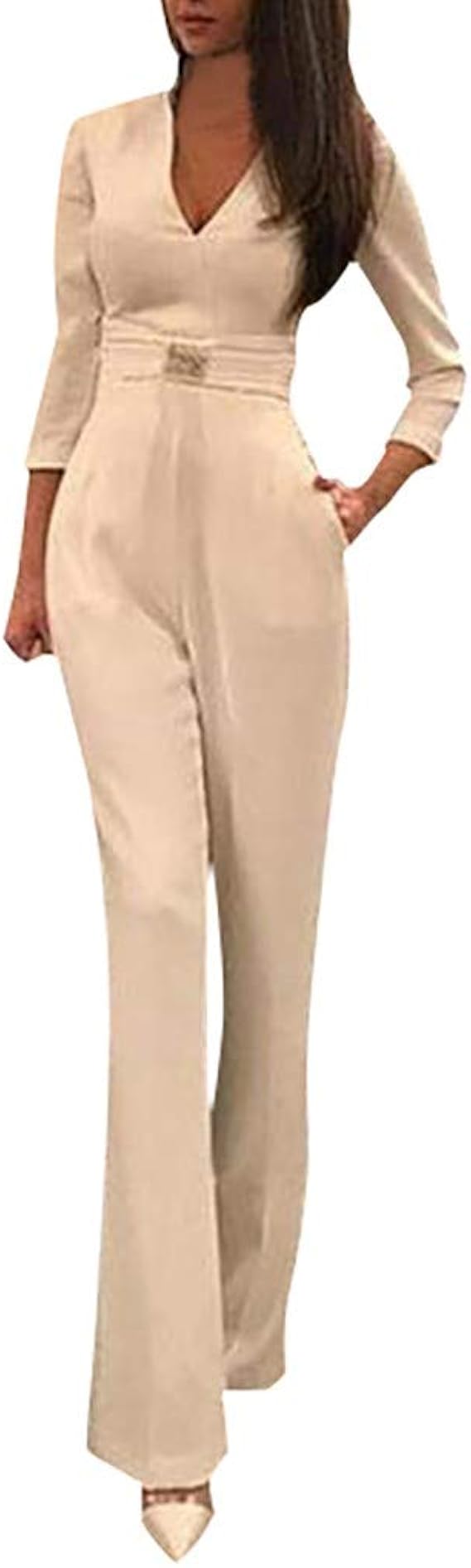 Damen Jumpsuit Lang Kolylong Frauen Playsuit Overall mit Bindegürtel