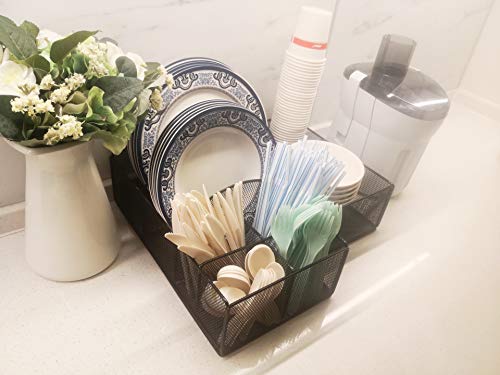 Cutlery Utensil Holder - Organizer Caddy for Cups, Forks, Spoons, Plates, Napkins, Condiments and More - Mesh Holder is Excellent for Silverware Organization, Home and Kitchen Décor