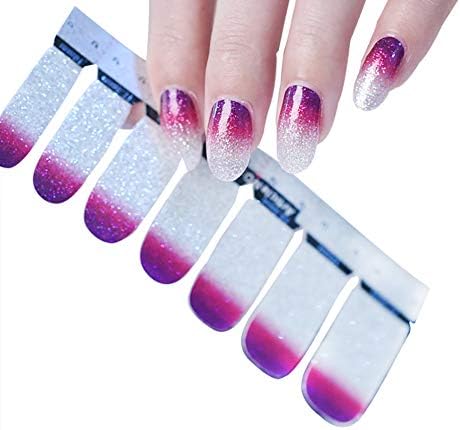 Rodite Glitter Nail Art Stickers Full Coverage Nail Decals Self-adhesive Nail Stickers Tattoo Set Nail Tips Decorations for Women Girls 14 Wraps Per Pack White #1
