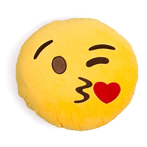 Emoji Smiley Pillow Cushion Plush Stuffed Toy 13 inch Emoticon Soft Round Yellow Poop 32cm Pillow Doll Family Cute Heart Eyes Face Bed Home Living Rome Decoration (Kiss)