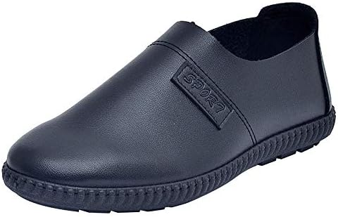 FALAIDUO Men's Business Shoes Round Toe Casual Lazy Shoes Flat Solid Color Soft Leather Comfortable Shoes