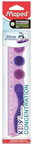 Maped - 20cm Kidy Learn Concentration Purple Ruler - Shatterproof PET Material - Removable Touch Zones - Grip System - Contrasted Graduation
