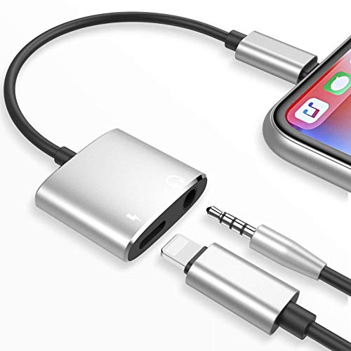 Headphone Splitter Adapter Jack Adaptor Music Charging and Aux Audio Converter Extender Stereo Charger Cables for iPhone7/7Plus/iphone8/8Plus/iphonex/10 Converter Support iOS 10.3/11 System-Silver