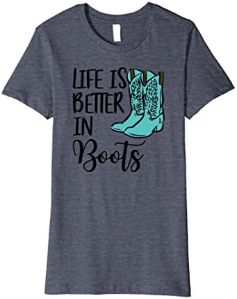 Womens Cowgirl T Shirt - Life is Better In Boots Country T Shirt Small Heather Blue
