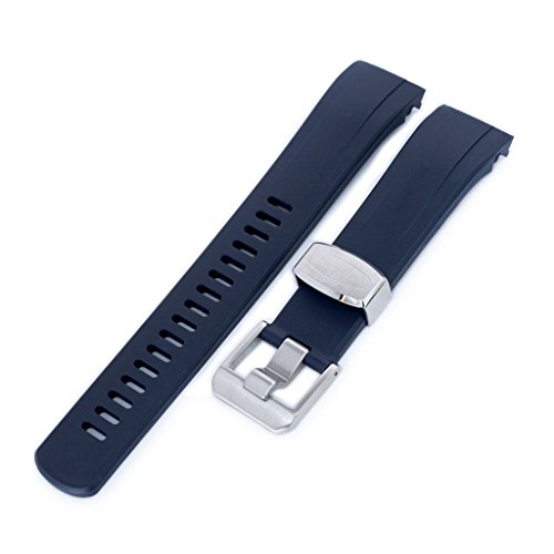 22mm Crafter Blue Rubber Watch Band, Color Dark Blue, Curved Lug for Seiko Samurai SRPB51