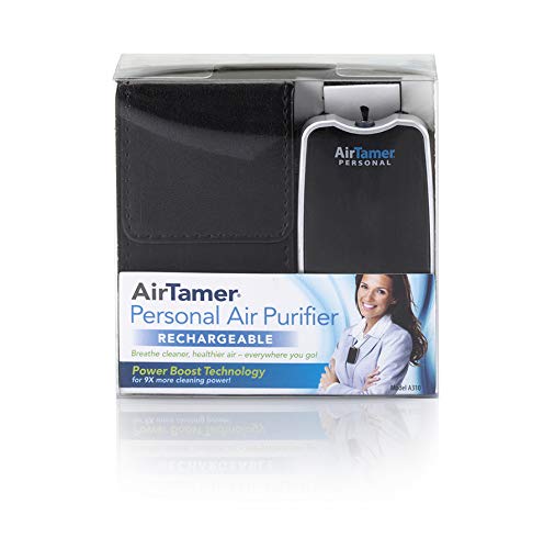 AirTamer A310 |Personal Rechargeable and Portable Air Purifier | Negative Ion Generator | Purifies Air Eliminating Germs, Dust, Viruses, Bacteria, Allergens, Mold, Odors, and More | Leather Case