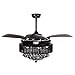 Parrot Uncle Ceiling Fan with Lights 46 Inch LED Ceiling Fans Retractable Blades Modern Crystal Chandelier Fan Black with Remote Control, Replaceable 4000K Cool White Lights, Not Dimmable