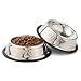 Pet Food Bowl Stainless Steel Non Skid Pet Paws Doodler Dish Is Perfect for a Small Dog Cat Kitten Puppy (2 bowls per order)