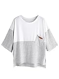 SweatyRocks Women's Color Block Half Sleeve High Low Casual Loose T-shirt Tops (One Size, Grey_White)