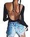 MANGOPOP Women Sexy Backless Long Sleeve Bodysuit Jumpsuit Clubwear (Long Sleeve Backless (Black), Small)