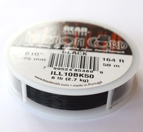 Beadsmith Monofilament Illusion Cord 0.010" (0.25mm) in Black Colour 50m Length