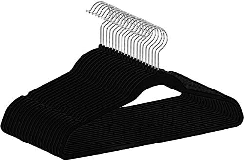 HIPPIH 50 Packs Hangers Non-Slip Traceless Strong Velvet Clothes Suit Black Hanger - Hold Up to 10 Lbs