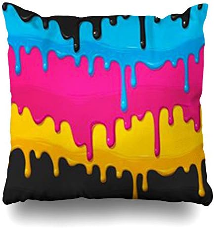 ArtsDecor Throw Pillow Covers Stain CMYK Dripping Cyan Magenta Yellow Black Paint Drip Drippy Pattern Liquid Splat Color Home Decor Cushion Square Size 18" x 18" Zippered Sofa Pillowcase