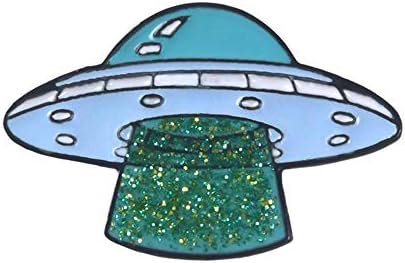 Febelle Women Creative UFO Brooch Kids Enamel Lapel Pins Badges Cloth Hat Bag Accessory Cute