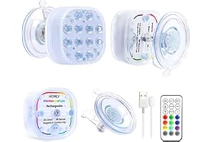 Homly Rechargeable Submersible Led Lights, Pool Lights with Remote, Large Suction Cup, Magnetic Pool Lights for Inground Pool, Above Ground Pool, Underwater Light IP68 Waterproof Led Lights 2-Pack