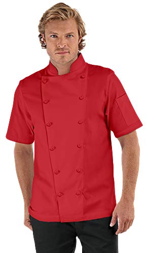 Men's Traditional Chef Coat with Knotted Cloth Buttons (XS-3X, 3 Colors) (X-Large, True Red)