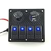 T-Tocas-Waterproof-Flush-Mount-4-Gang-Rocker-Switch-Panel-12V-Cigarette-Power-Socket-Double-USB-Ports-Intergrate-for-12v-24v-DC-RV-Auto-Boat-Yacht-Blue-LED-Indicator