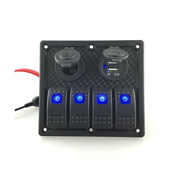 T-Tocas-Waterproof-Flush-Mount-4-Gang-Rocker-Switch-Panel-12V-Cigarette-Power-Socket-Double-USB-Ports-Intergrate-for-12v-24v-DC-RV-Auto-Boat-Yacht-Blue-LED-Indicator