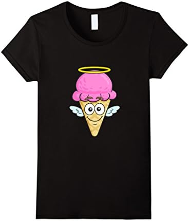 Womens Angel Emoji T-Shirt (Ice Cream Cone With Halo) Small Black