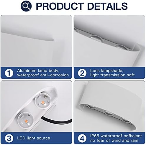 2 Pack Lampada da Parete Esterno/Interno LED Applique da Esterni 12W 1200LM Up Down Lampada da Parete IP65 Impermeabile Moderno Lampade Muro Alluminio Bagliore su e giù (Bianco 4500K luce naturale)