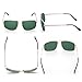 Polarized Sunglasses for Men by LotFancy, Rectangular Gold Metal Frame, Green Lens, UV Protection