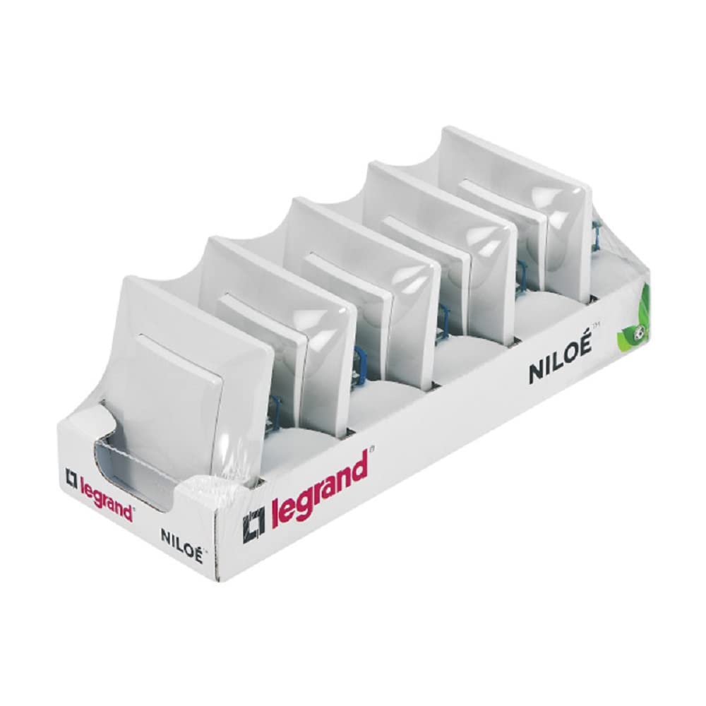 LEGRAND Pack of 5 Switch Switches 10A Niloé Monobloc Range, Complete Mechanisms with Frames, White, 396431