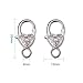PandaHall Elite 10 Pcs Brass Heart Rhinestone Lobster Claw Clasps Cord End 25x13mm for Jewelry Making Finding Silver