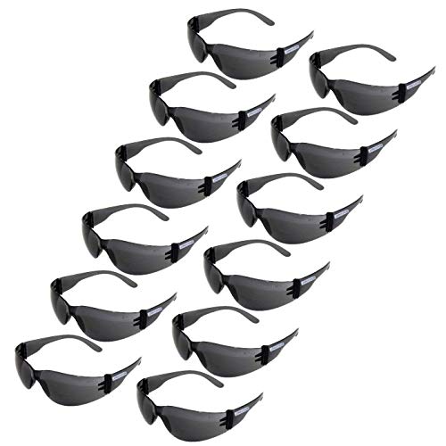 YuanhuaRongsheng Eyewear Protective Safety Glasses, Polycarbonate Impact Resistant Lens Pack of 12 (Smoke)