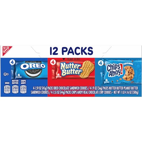 NABISCO COOKIE VARIETY PACK, OREO, NUTTER BUTTER, CHIPS AHOY!, 12 SNACK PACKS (4 COOKIES PER PACK)