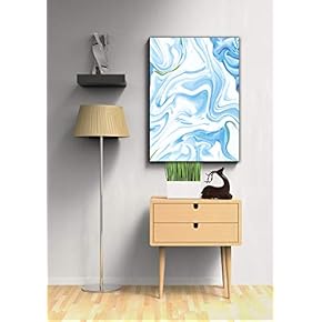 Blue Color Painting Wall Decor for Living Room Wood Framed