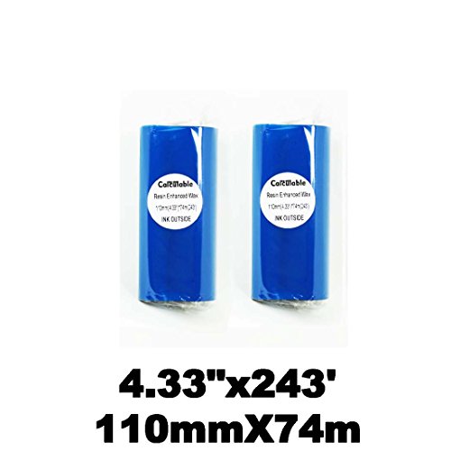 Calculable 2 Rolls 4.33"x243' (110mm X 74m) High Durability and Low Noise Resin Enhanced Wax Thermal Transfer Ribbon Barcode Ribbons for Datamax Zebra Ribbons Sato Industrial Printers