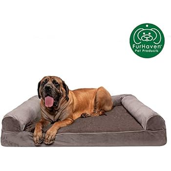 Furhaven Pet Dog Bed | Orthopedic Faux Fur & Velvet Traditional Sofa-Style Living Room Couch Pet Bed w/Removable Cover for Dogs & Cats, Driftwood Brown, Jumbo Plus