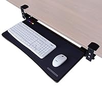 Easy Clamp On Large Keyboard Tray Under Desk (26", Desk > 32") - Bamboo Wood Keyboard Drawer with Adjustable Height - No Screws into Desk - Simple Assembly - with Full Size Keyboard and Mouse Pad