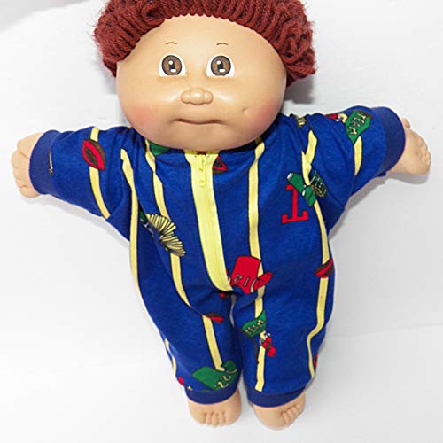 Cabbage Patch doll clothes fits 16" Boy, Includes One handmade Royal Blue Football Print Pant romper- NO DOLL