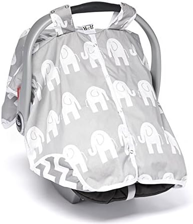 Premium Car Seat Cver Grey Elephants by Rockingham Road (Gender Nuetral)"peek a boo" Canopy Car Seat Cover