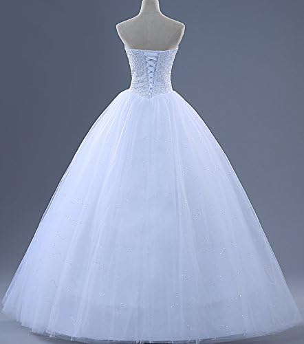 obqoo Gorgeous Luxury Sweetheart Beading Sequined Ball Gown Wedding Dress For Bride Ivory Pure White